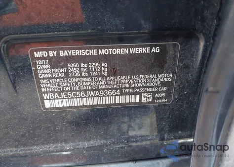 2018 BMW 540I z USA, uszkodzony, nr VIN WBAJE5C56JWA93664